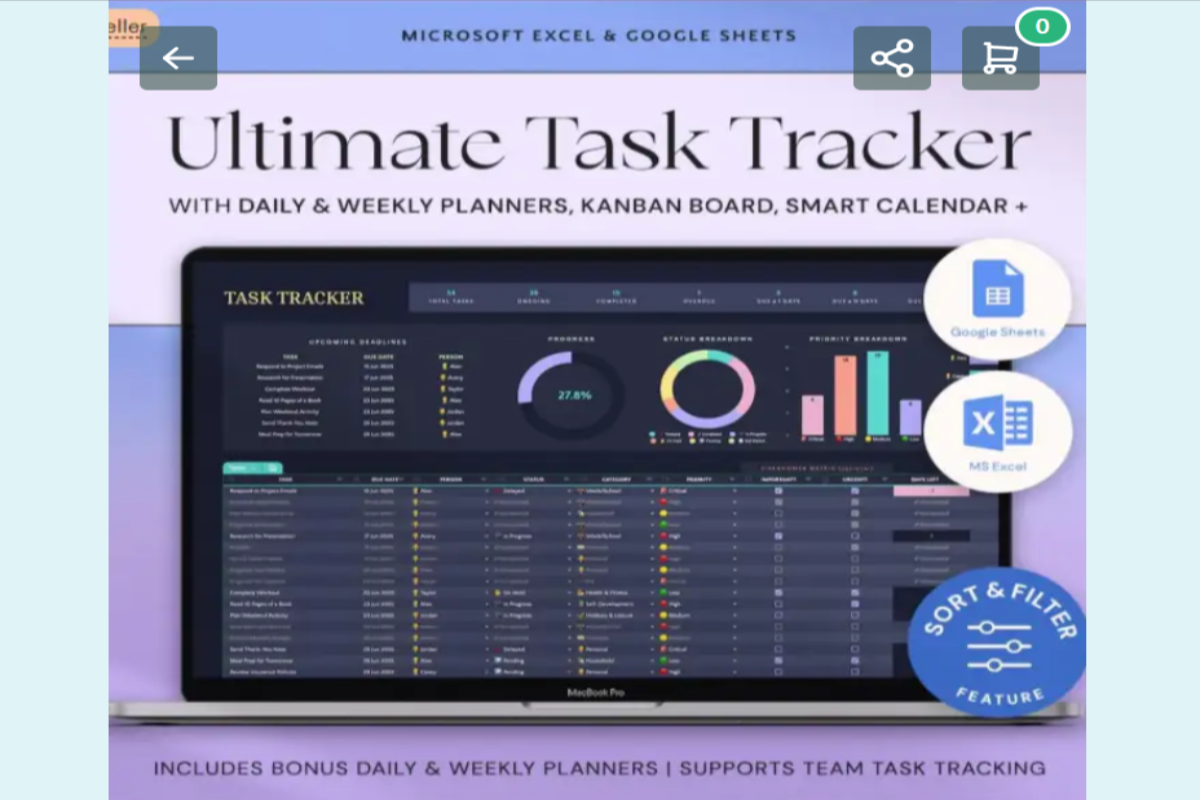 Ultimate Task Tracker Template & To-Do List Dashboard - Manajemen Tugas & Proyek UMKM - File Spreadsheet Excel Otomatis