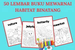 50 Lembar Mewarnai Binatang Lucu Buku Mewarnai Anak Siap Cetak
