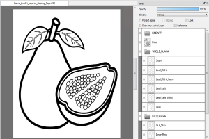 Guava LineArt Coloring Page (PSD Layered + PNG) | 4000&times;4000 px, 300 DPI