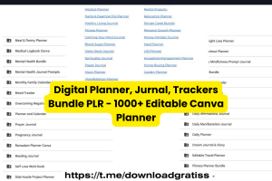 Digital Planner, Jurnal, Trackers Bundle PLR - 1000+ Editable Canva Planner