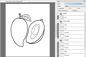 Mango Line Art Coloring Page (PSD Layered + PNG) | 4000&times;4000 px, 300 DPI
