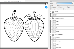 Strawberry Line Art Coloring Page (PSD Layered + PNG) | 4100&times;3164 px, 300 DPI